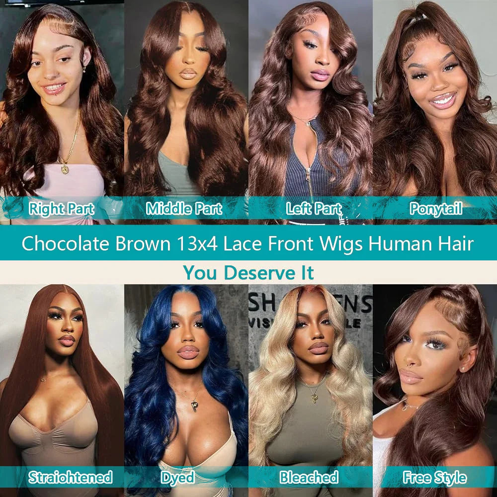 Body Wave Chocolate Brown Lace Front Wigs Human Hair 13x4 13x6 HD Lace Frontal Wig For Women Peruvian Lace Wigs Natural Hairline
