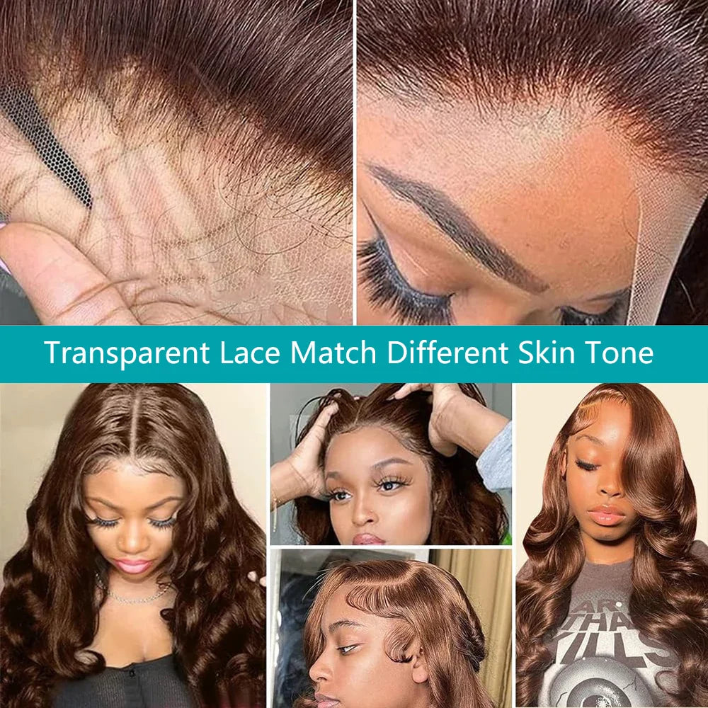 Body Wave Chocolate Brown Lace Front Wigs Human Hair 13x4 13x6 HD Lace Frontal Wig For Women Peruvian Lace Wigs Natural Hairline