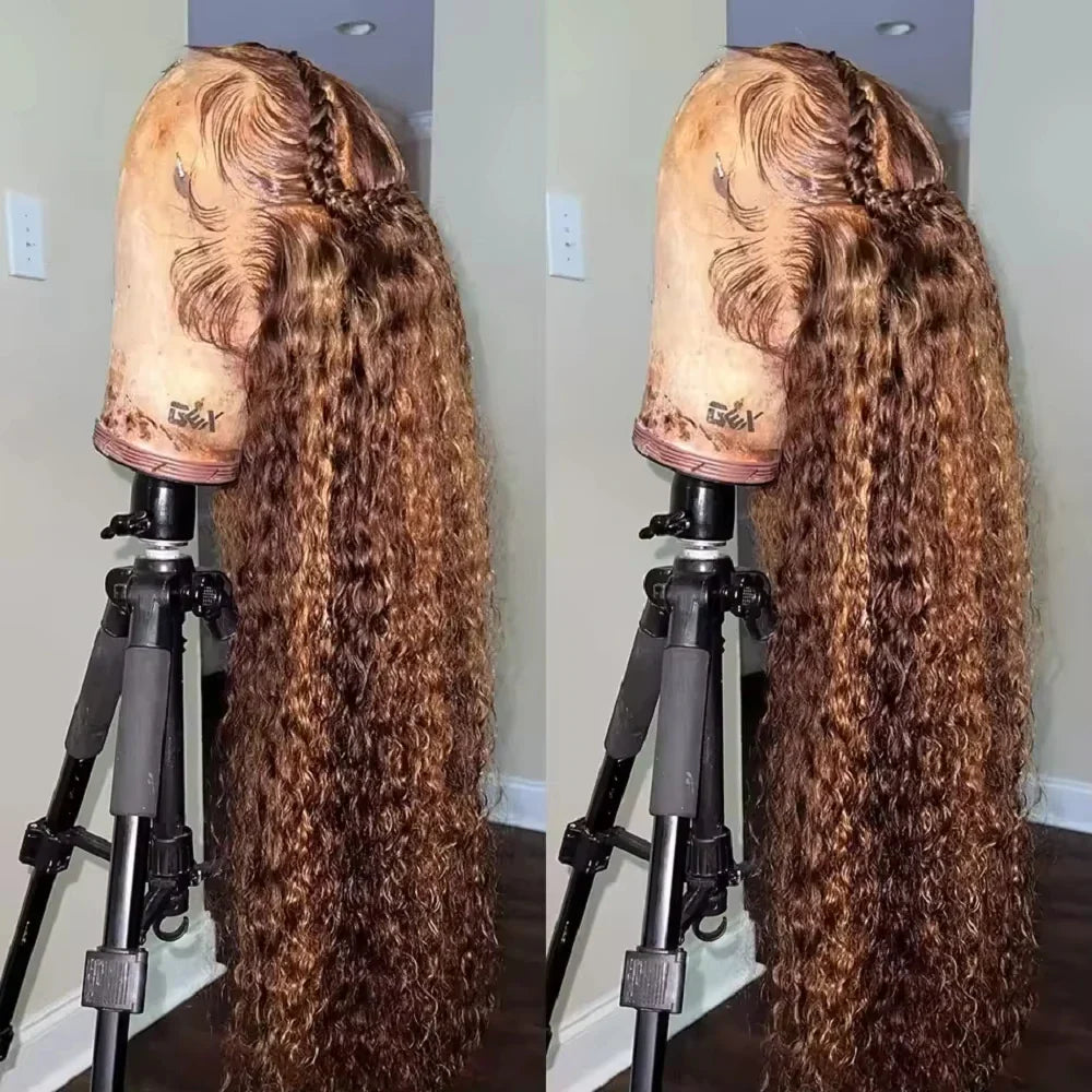 32 36 Inch Highlight Wig Human Hair Deep Wave 13X6 Hd Lace Frontal Wig 13X5 4/27 Ombre Brown Blonde Lace Front Wigs For Women