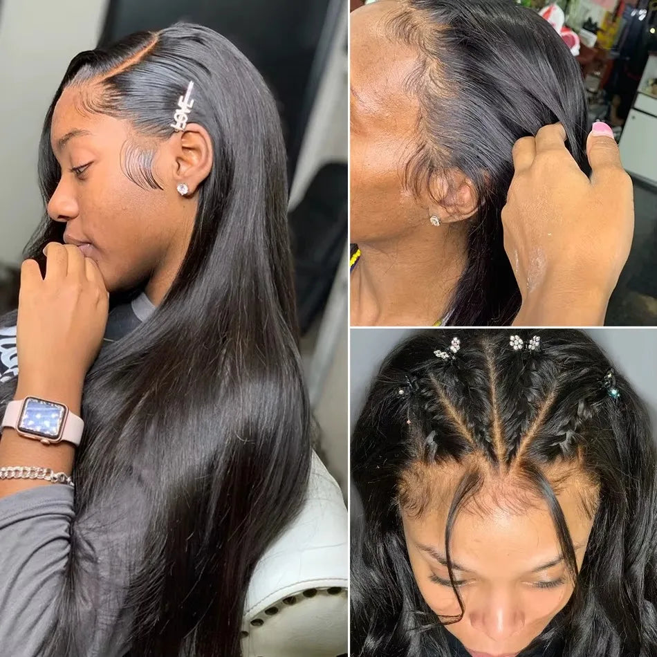 30 40 Inch 13x4 HD Transparent Bone Straight Lace Front Wig 200 Density Brazilian 13x6 Lace Frontal Wigs Human Hair For Women