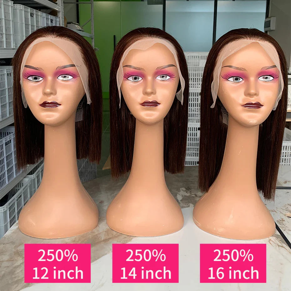 #2 Brown Chocolate Color 250 Density Lace Frontal Wig Human Hair Raw Vietnamese Double Drawn 13x4 Bob Lace Front Human Hair Wigs